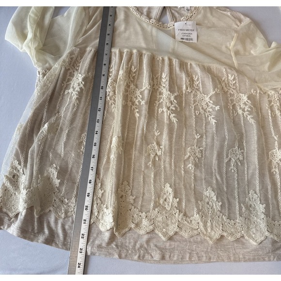 NWT Romantic Boho Sheer Mesh Crochet Lace Long Sleeve Blouse L Renaissance Fairy - Picture 11 of 11